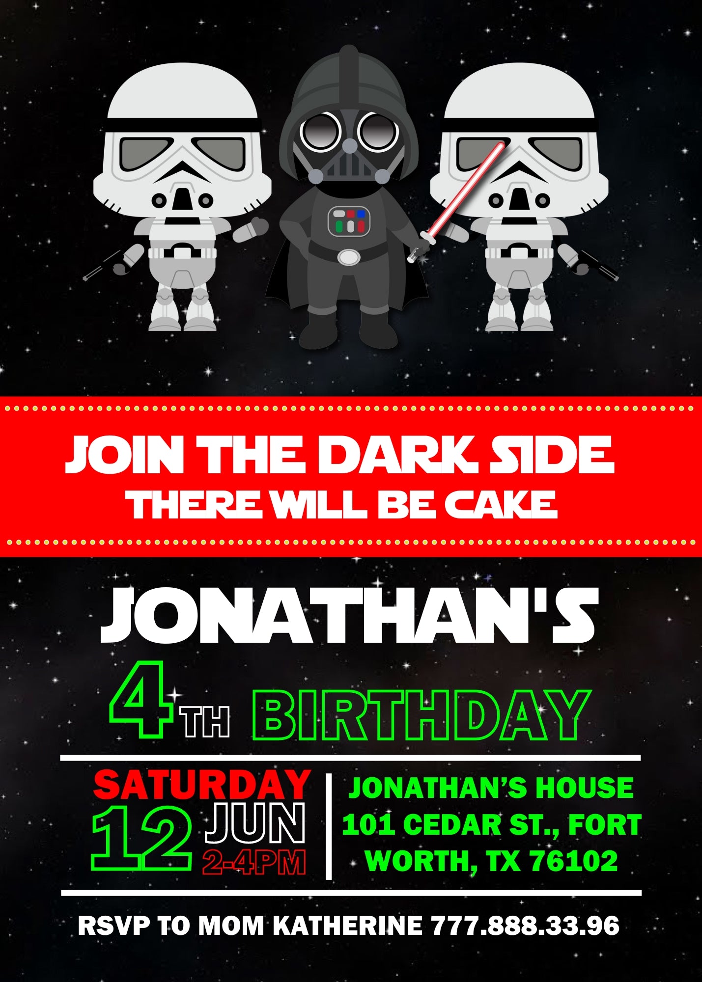 Star Wars Darth Vader customizable invitation template | Share or Print | boy | ZA035
