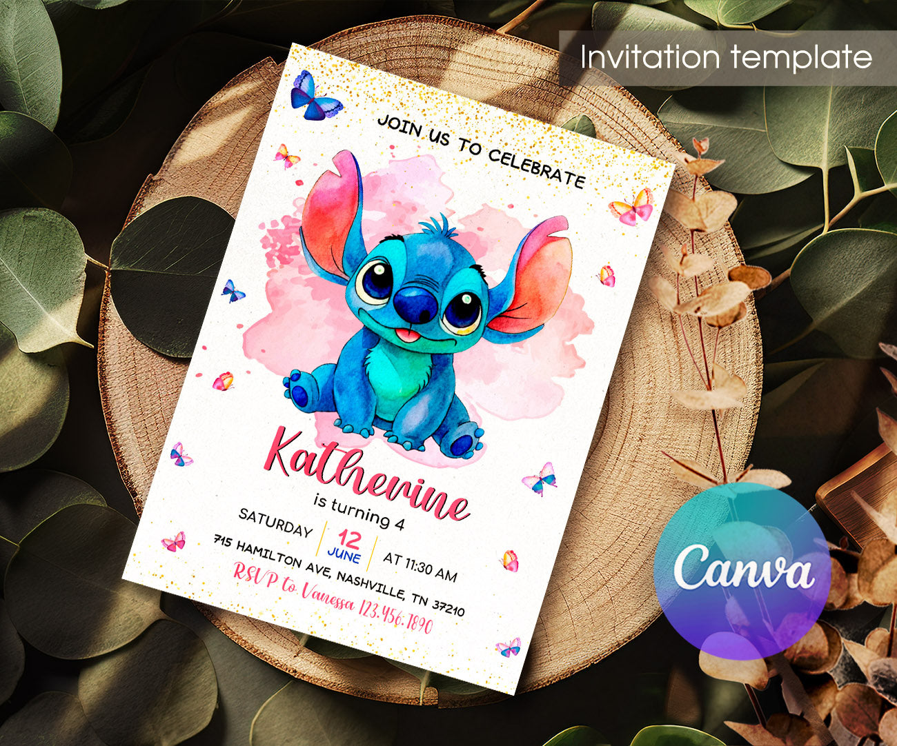 Lilo & Stitch Aloha customizable invitation template | Share or Print | WB737