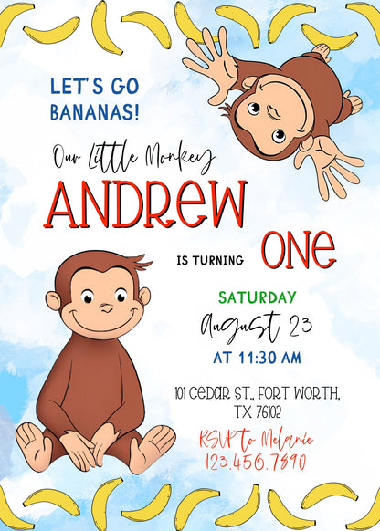 Curious George Monkey customizable invitation template | Share or Print | SO958