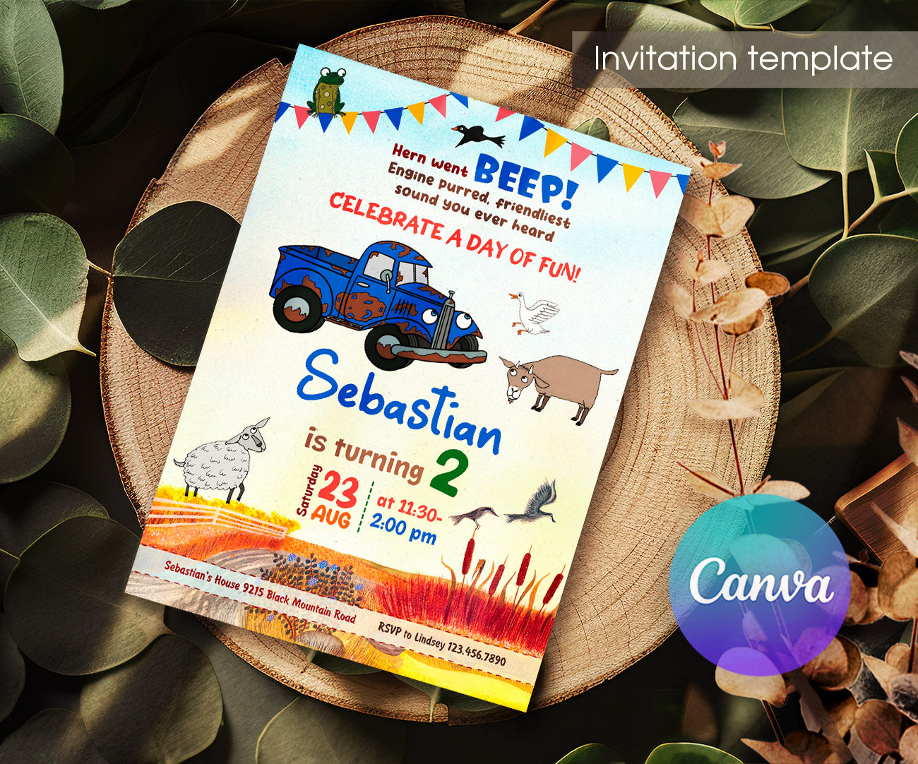 Little Blue Truck customizable invitation template | Share or Print | SJ327