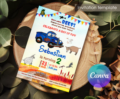 Little Blue Truck customizable invitation template | Share or Print | SJ327