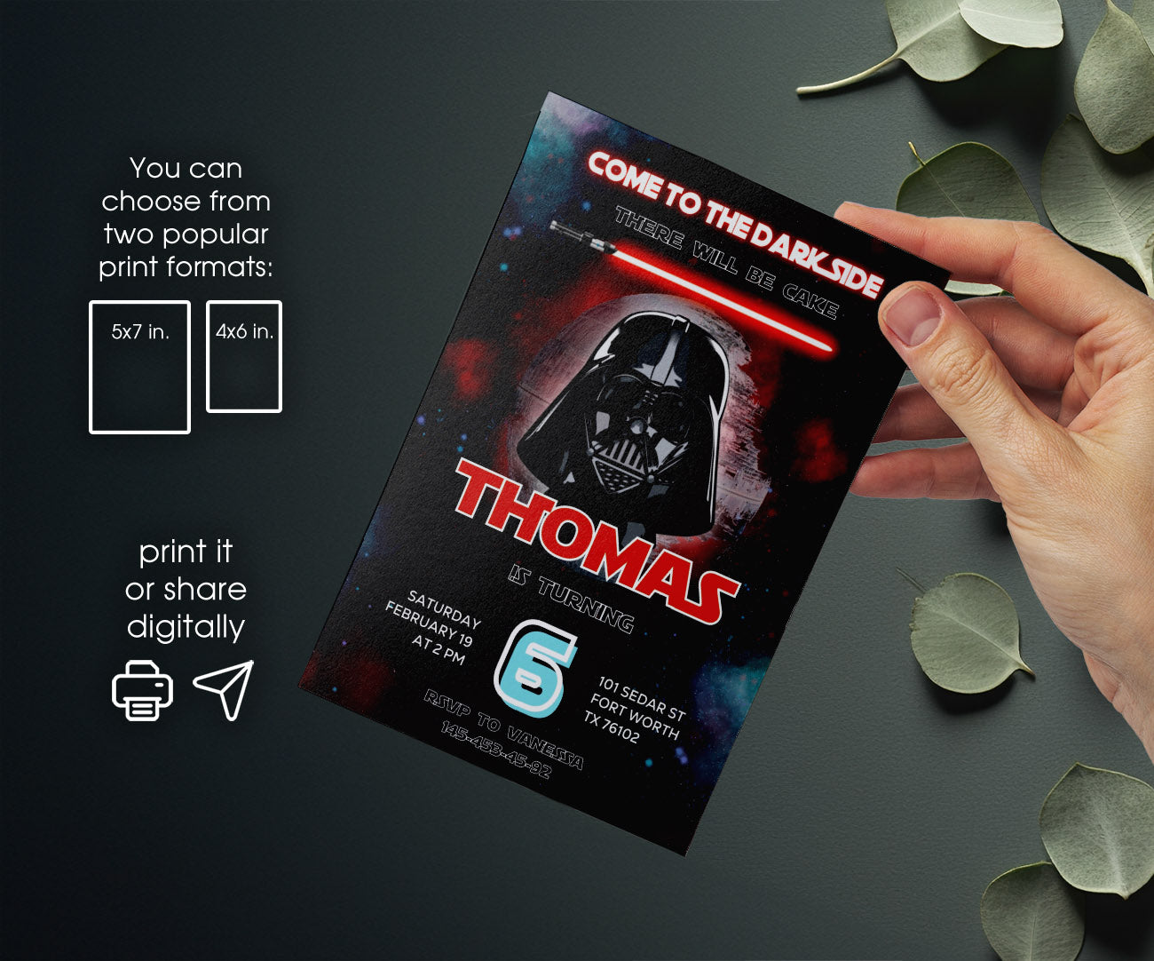 Star Wars Darth Vader customizable invitation template | Share or Print | boy | DI580