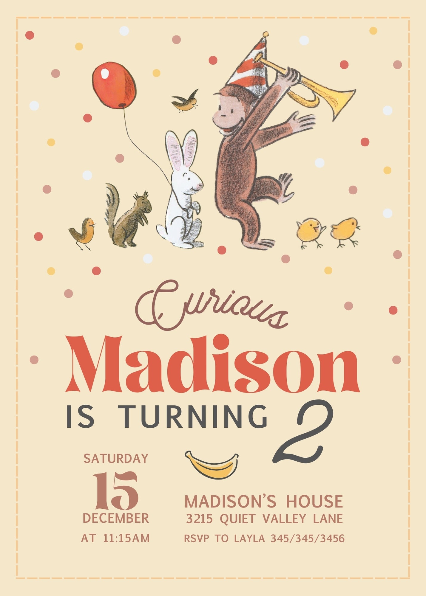Curious George Monkey customizable invitation template | Share or Print | RD326