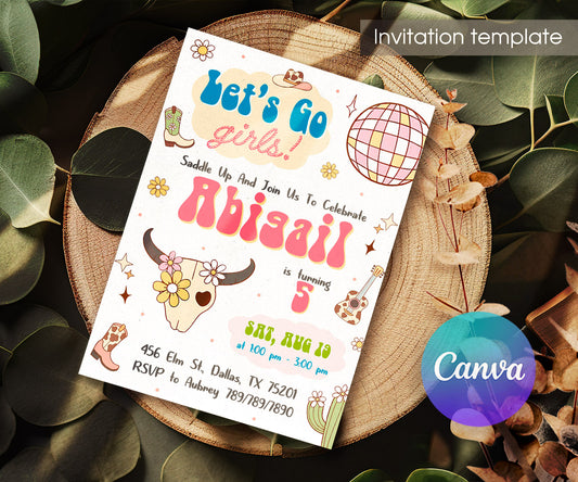 Cowgirl Pink Rodeo customizable invitation template | Share or Print | girl | WN699