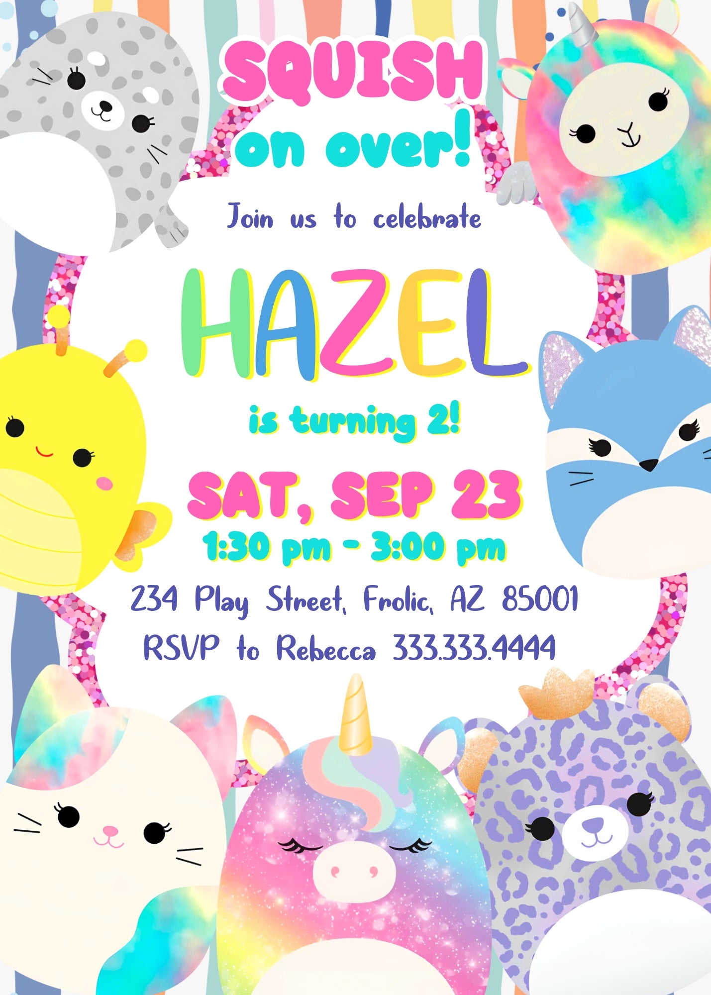 Squishmallows customizable invitation template | Share or Print | EP620