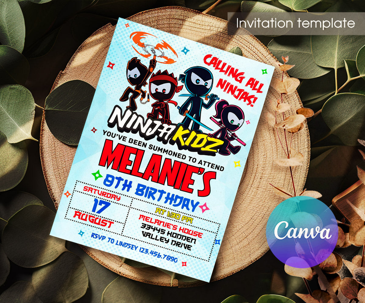 Ninja Kidz TV customizable invitation template | Share or Print | QG796