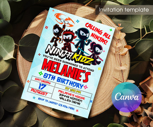 Ninja Kidz TV customizable invitation template | Share or Print | QG796