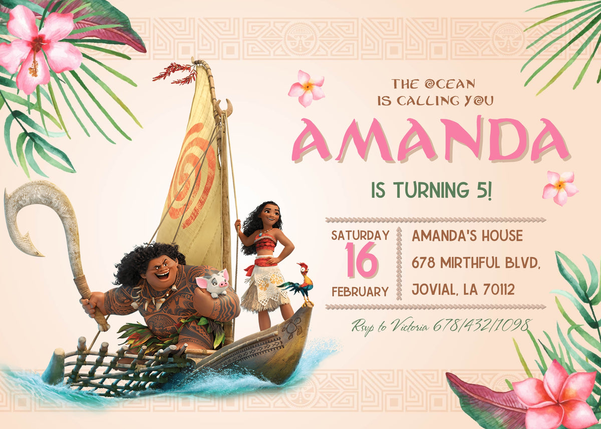 Moana Princess customizable invitation template | Share or Print | girl | CF473