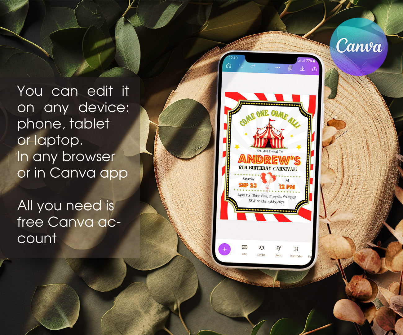 Circus Carnival customizable invitation template | Share or Print | JZ022