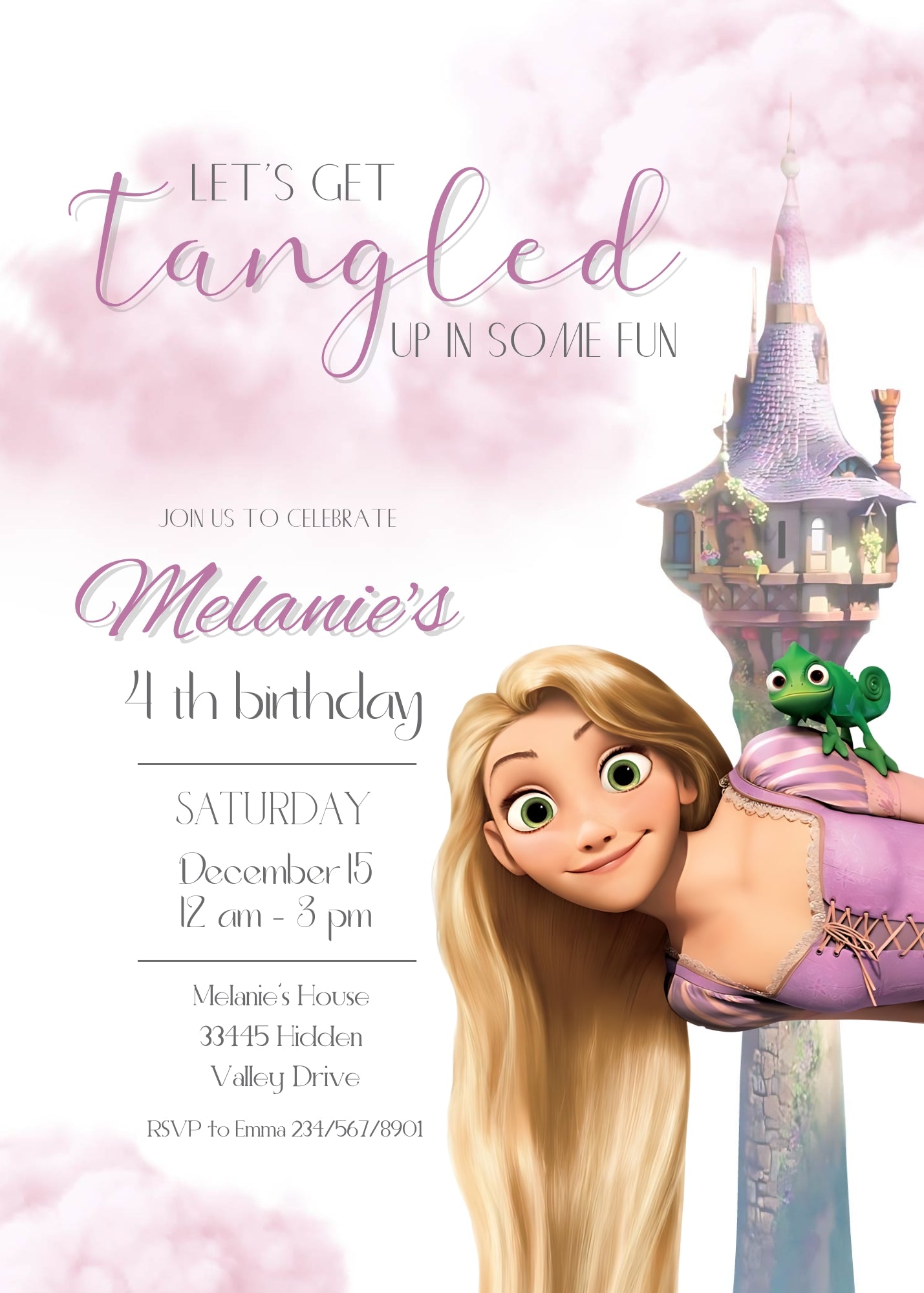 Rapunzel Princess Tangled customizable invitation template | Share or Print | girl | FR859