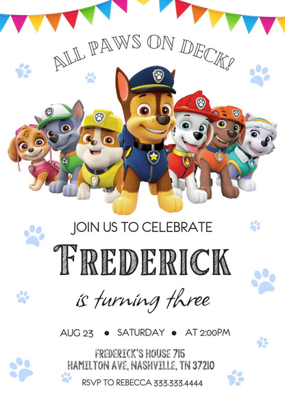 PAW Patrol customizable invitation template | Share or Print | ZZ817