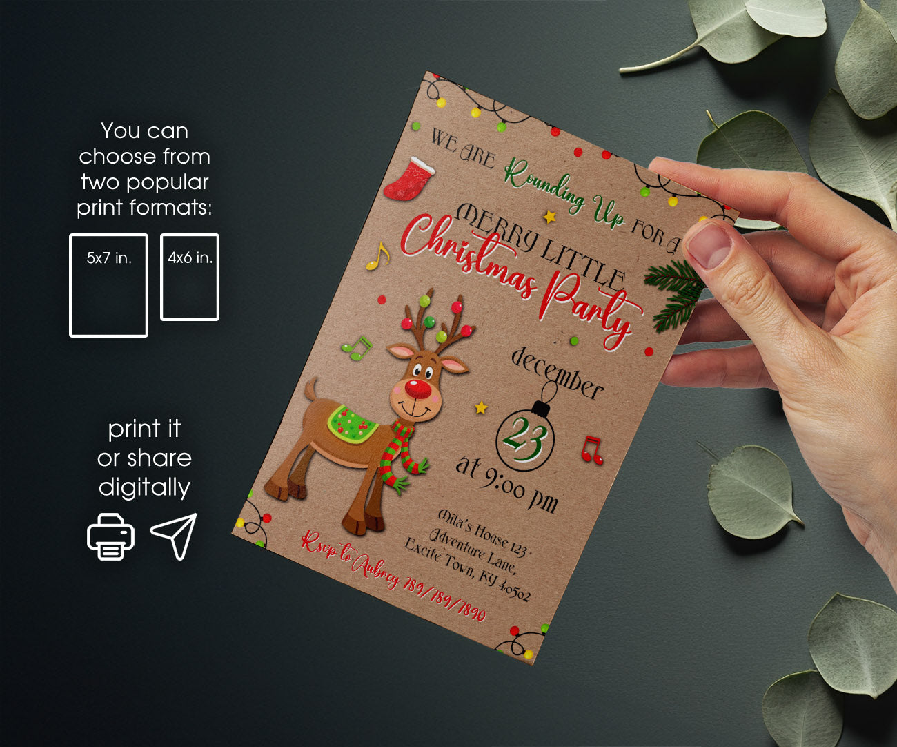 Rudolph the Red-Nosed Reindeer customizable invitation template | Share or Print | GO970
