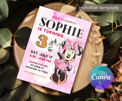 Minnie Mouse Disney Mickey customizable invitation template | Share or Print | girl | DW629