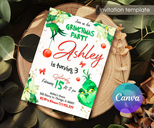 The Grinch  Merry Grinchmas customizable invitation template | Share or Print | JJ073