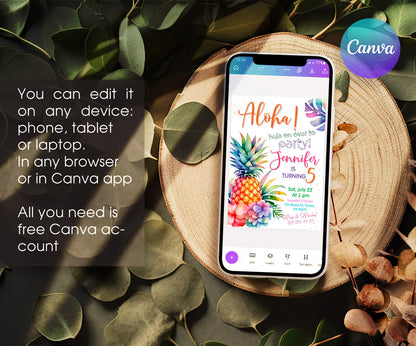 Aloha Luau Party customizable invitation template | Share or Print | girl | UI492