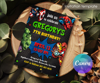 Avengers Marvel Superhero customizable invitation template | Share or Print | boy | LU375