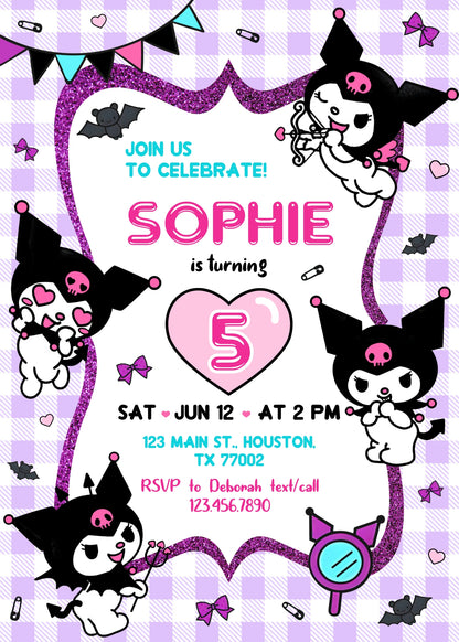 Kuromi Hello Kitty Sanrio customizable invitation template | Share or Print | AG209