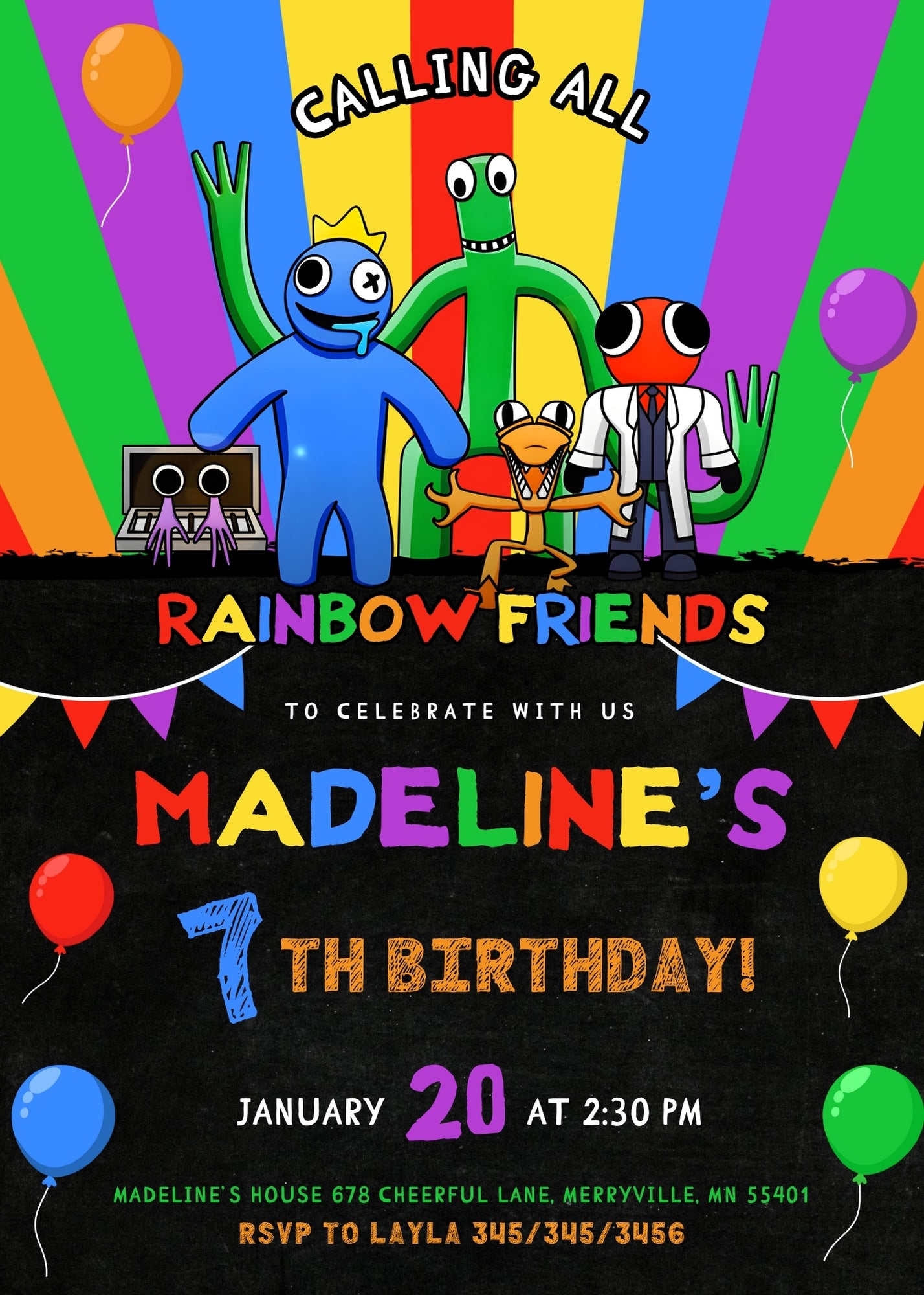 Rainbow Friends customizable invitation template | Share or Print | HH708