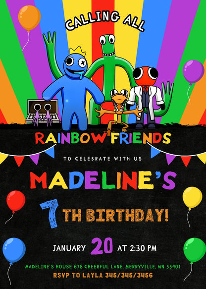 Rainbow Friends customizable invitation template | Share or Print | HH708