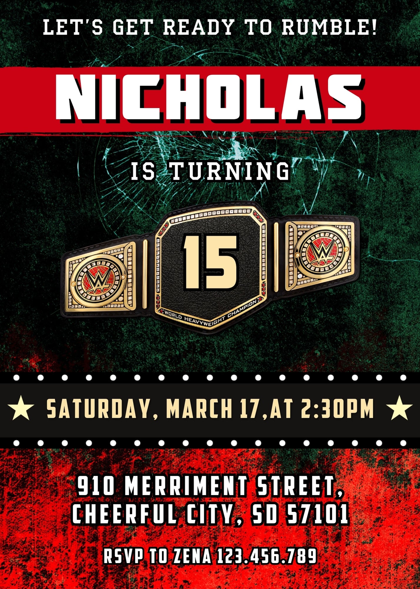 Wrestling WWE WrestleMania customizable invitation template | Share or Print | boy | OU212