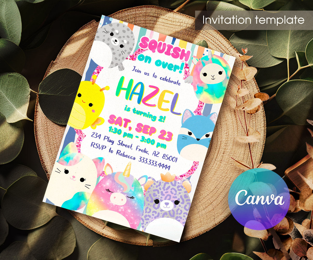 Squishmallows customizable invitation template | Share or Print | EP620