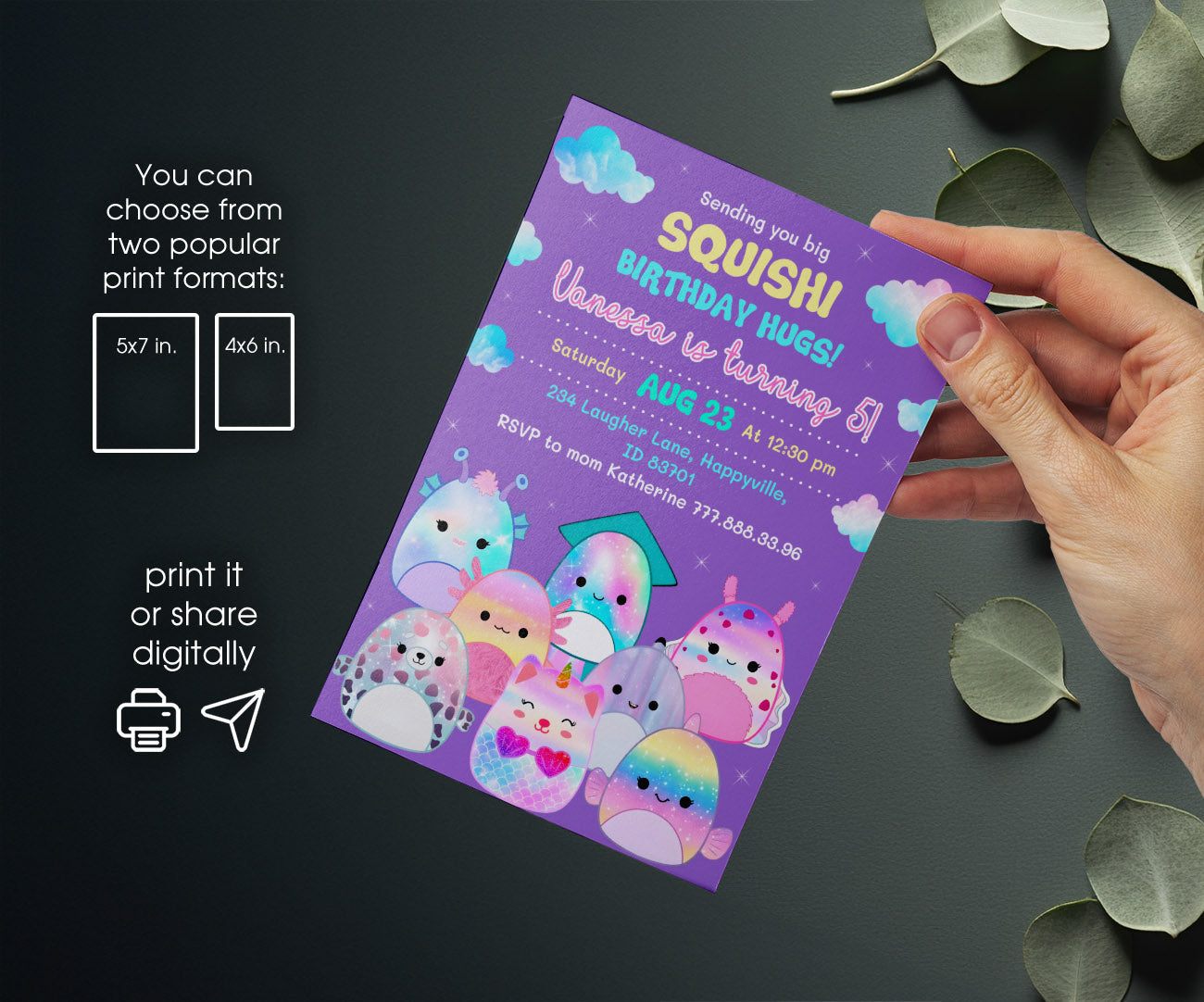 Squishmallows customizable invitation template | Share or Print | UJ739