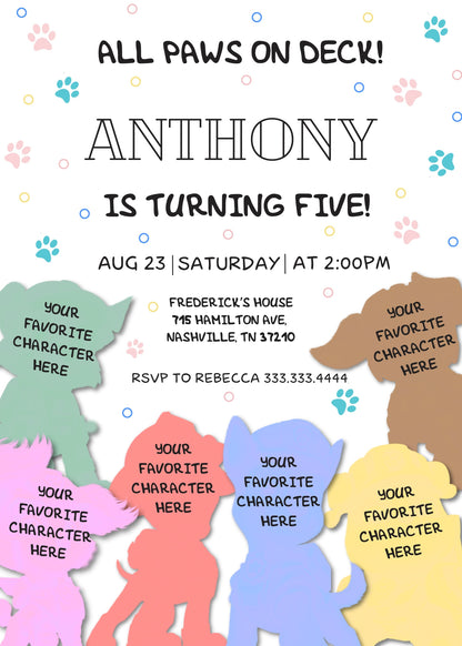 PAW Patrol customizable invitation template | Share or Print | AT759