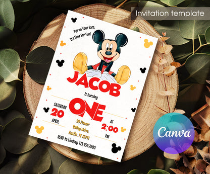 Mickey Mouse 1st Birthday customizable invitation template | Share or Print | DJ769