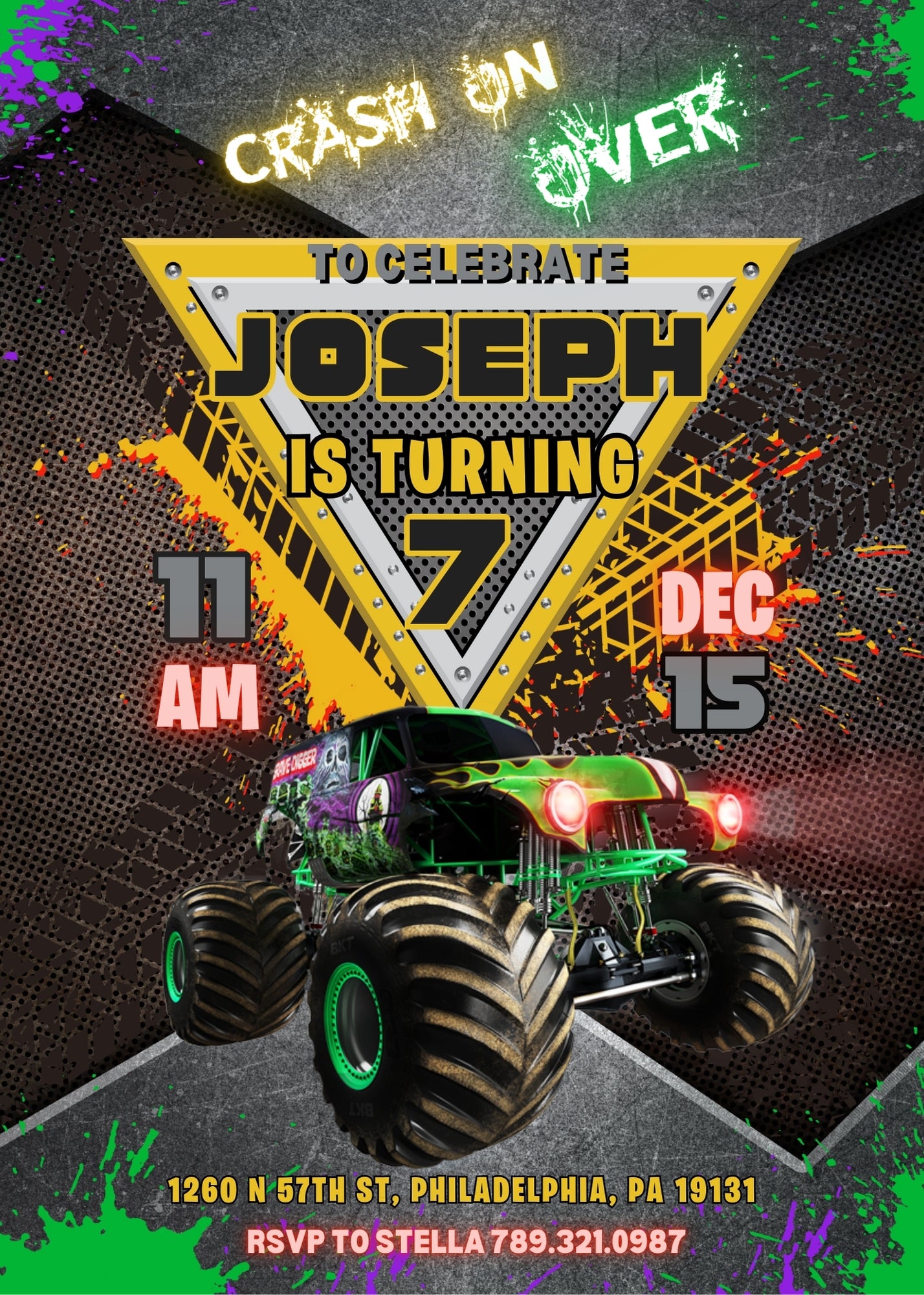 Garve Digger Monster Jam Truck customizable invitation template | Share or Print | boy | CE708