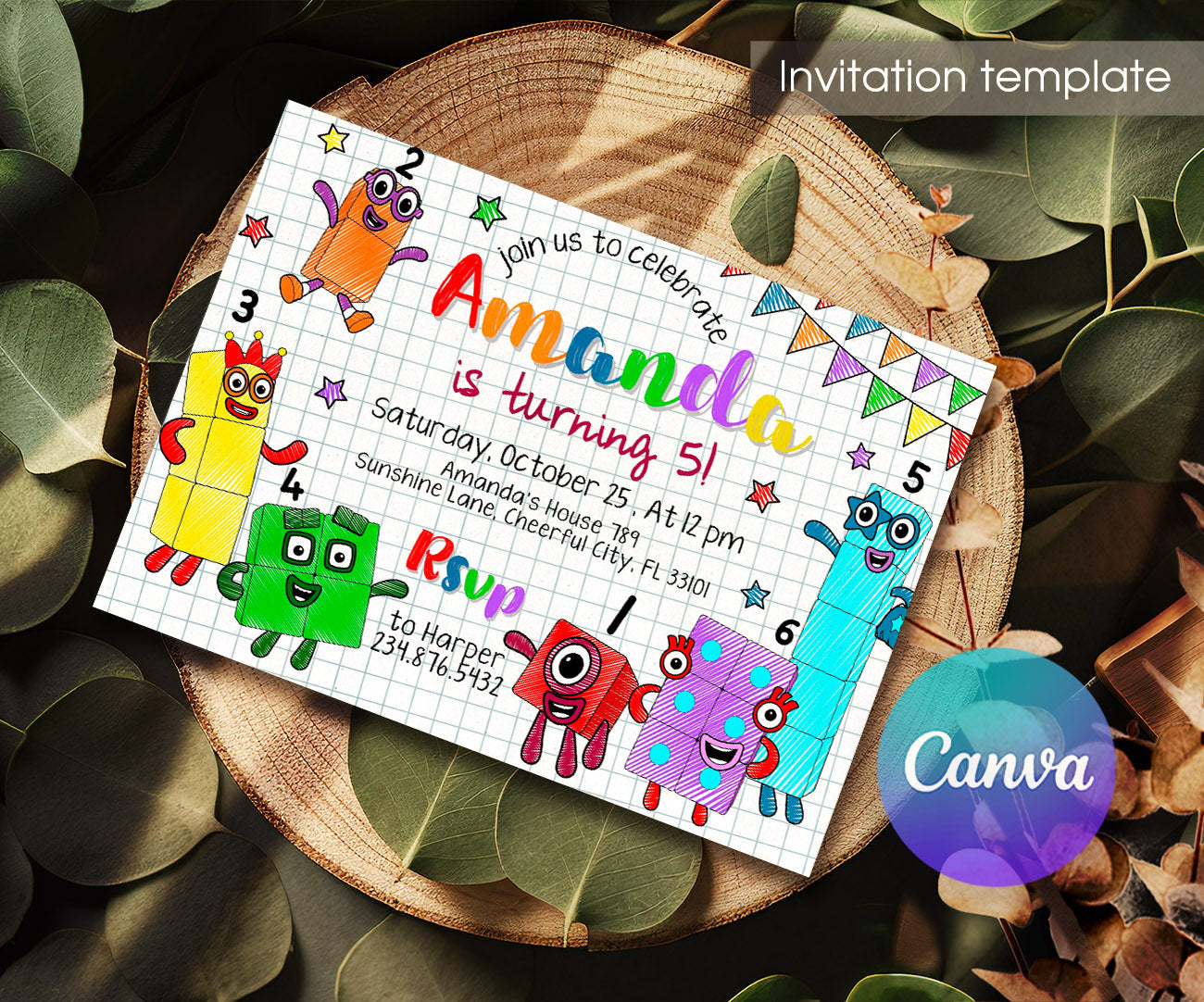 Numberblocks customizable invitation template | Share or Print | VA708