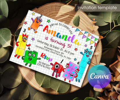 Numberblocks customizable invitation template | Share or Print | VA708