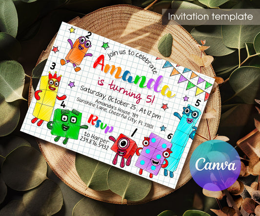 Numberblocks customizable invitation template | Share or Print | VA708