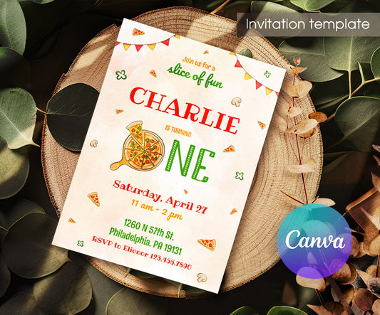 Pizza 1st Party customizable invitation template | Share or Print | JN790