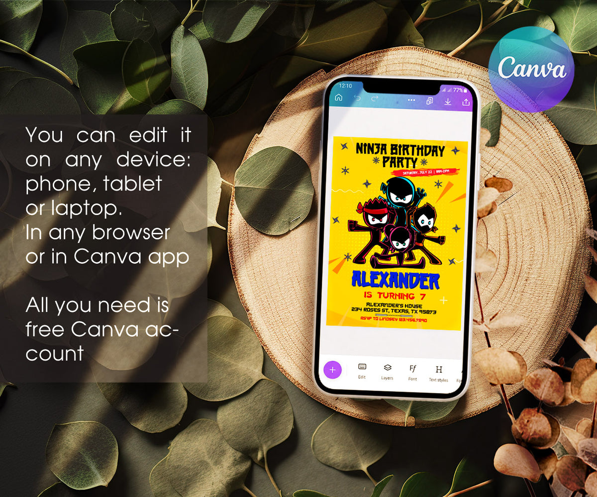 Ninja Kidz TV customizable invitation template | Share or Print | VG250