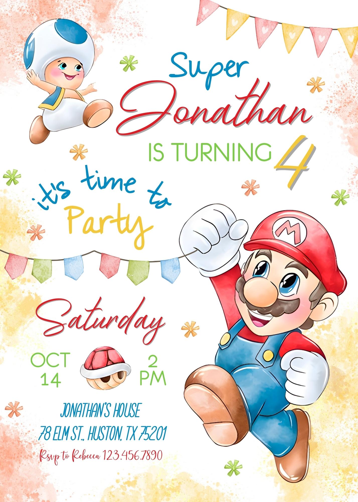 Super Mario Bros customizable invitation template | Share or Print | AB416