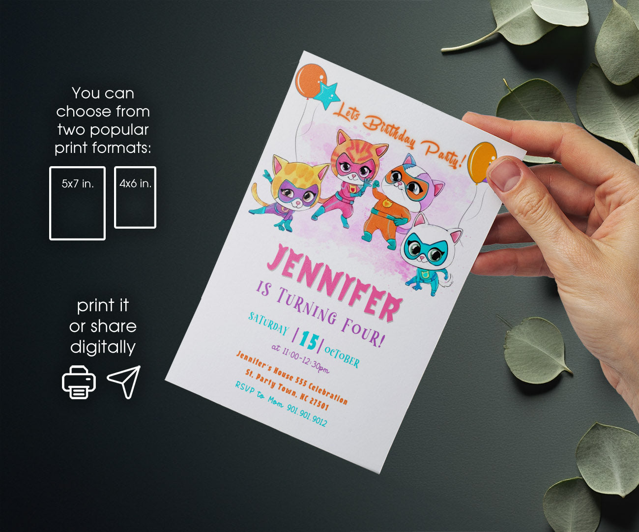 SuperKitties customizable invitation template | Share or Print | WI227