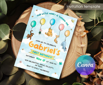 Winnie the Pooh customizable invitation template | Share or Print | XW656
