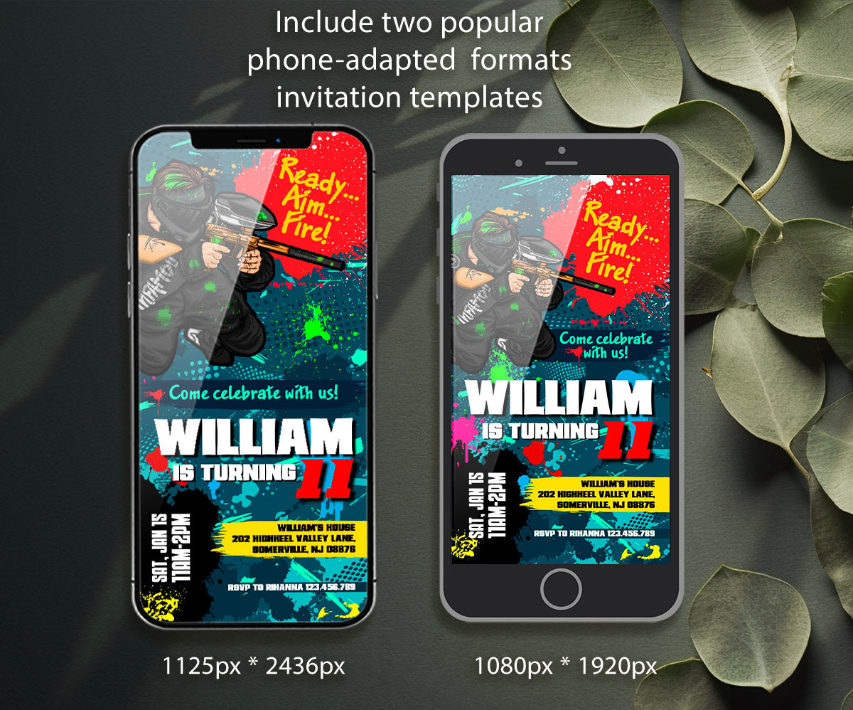 Paintball Airsoft battle customizable invitation template | Share or Print | boy | HV726