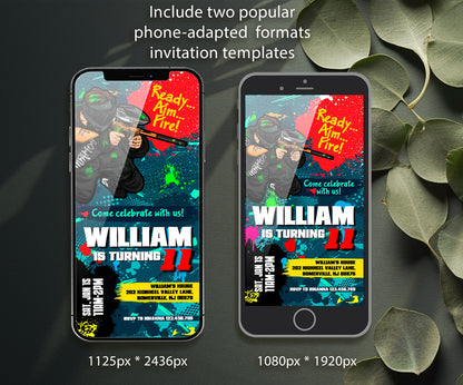 Paintball Airsoft battle customizable invitation template | Share or Print | boy | HV726
