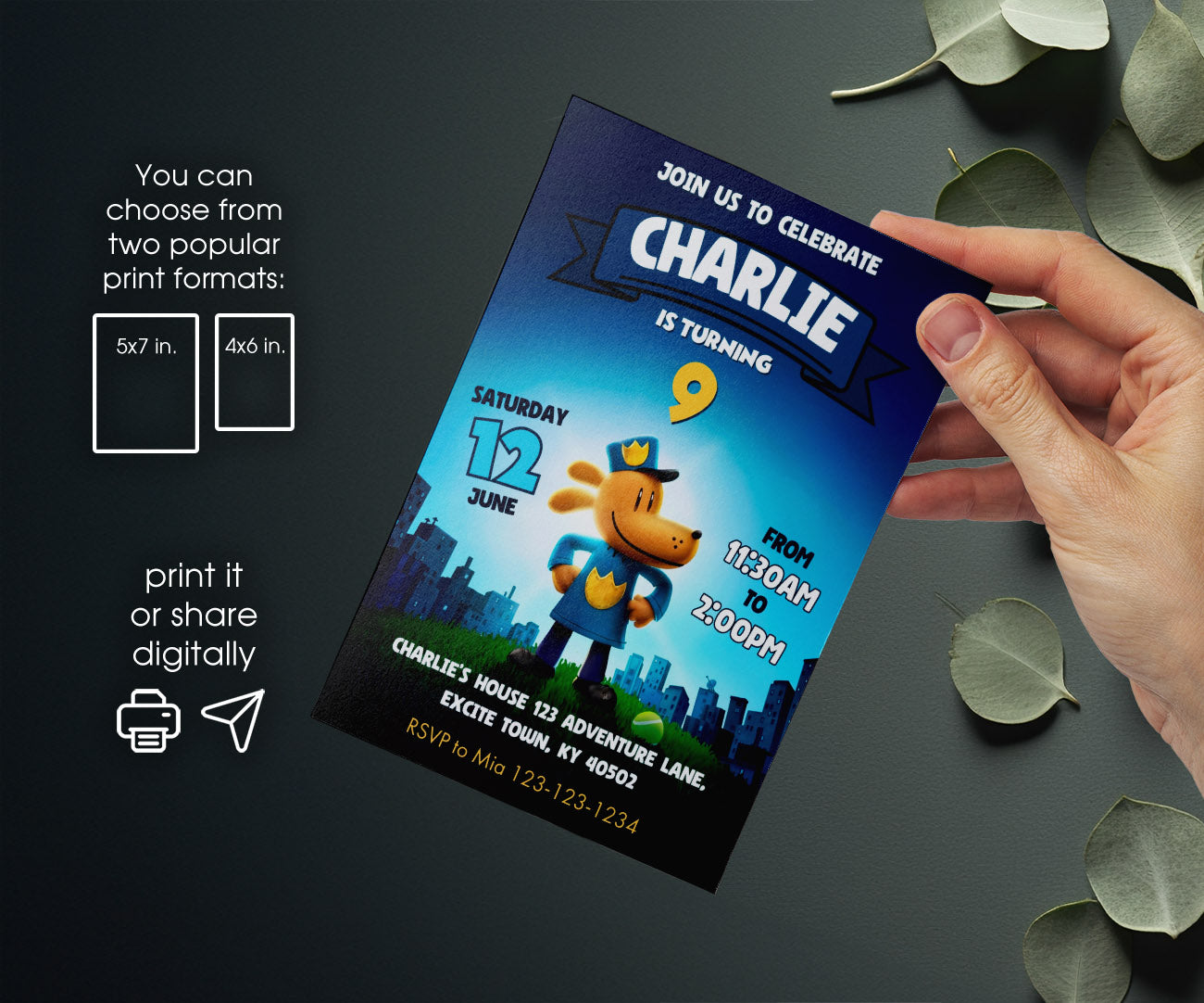 Dog Man Movie customizable invitation template | Share or Print | VS440