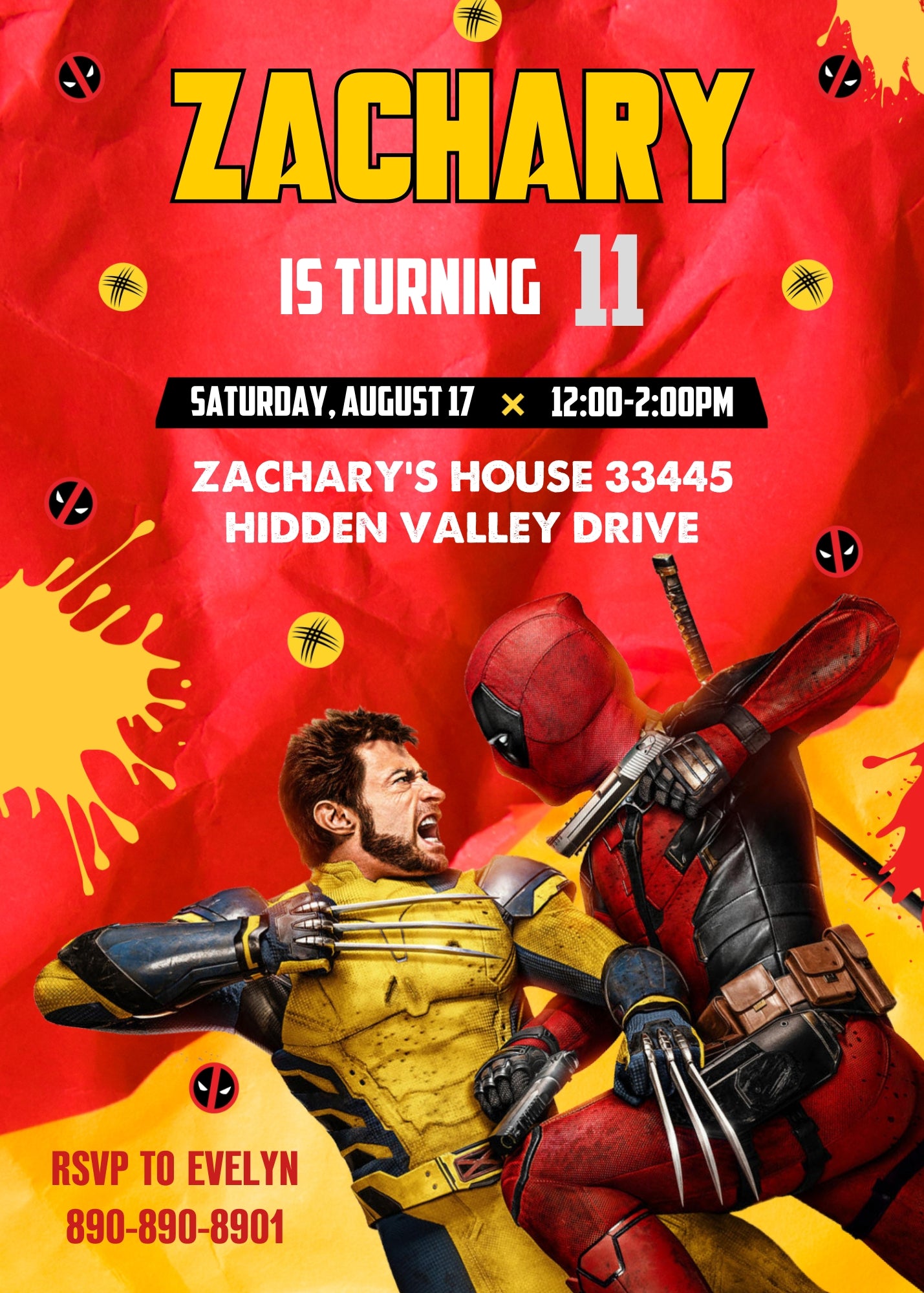 Deadpool Wolverine Marvel customizable invitation template | Share or Print | boy | PJ657