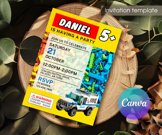 Lego Police Car customizable invitation template | Share or Print | boy | MN269