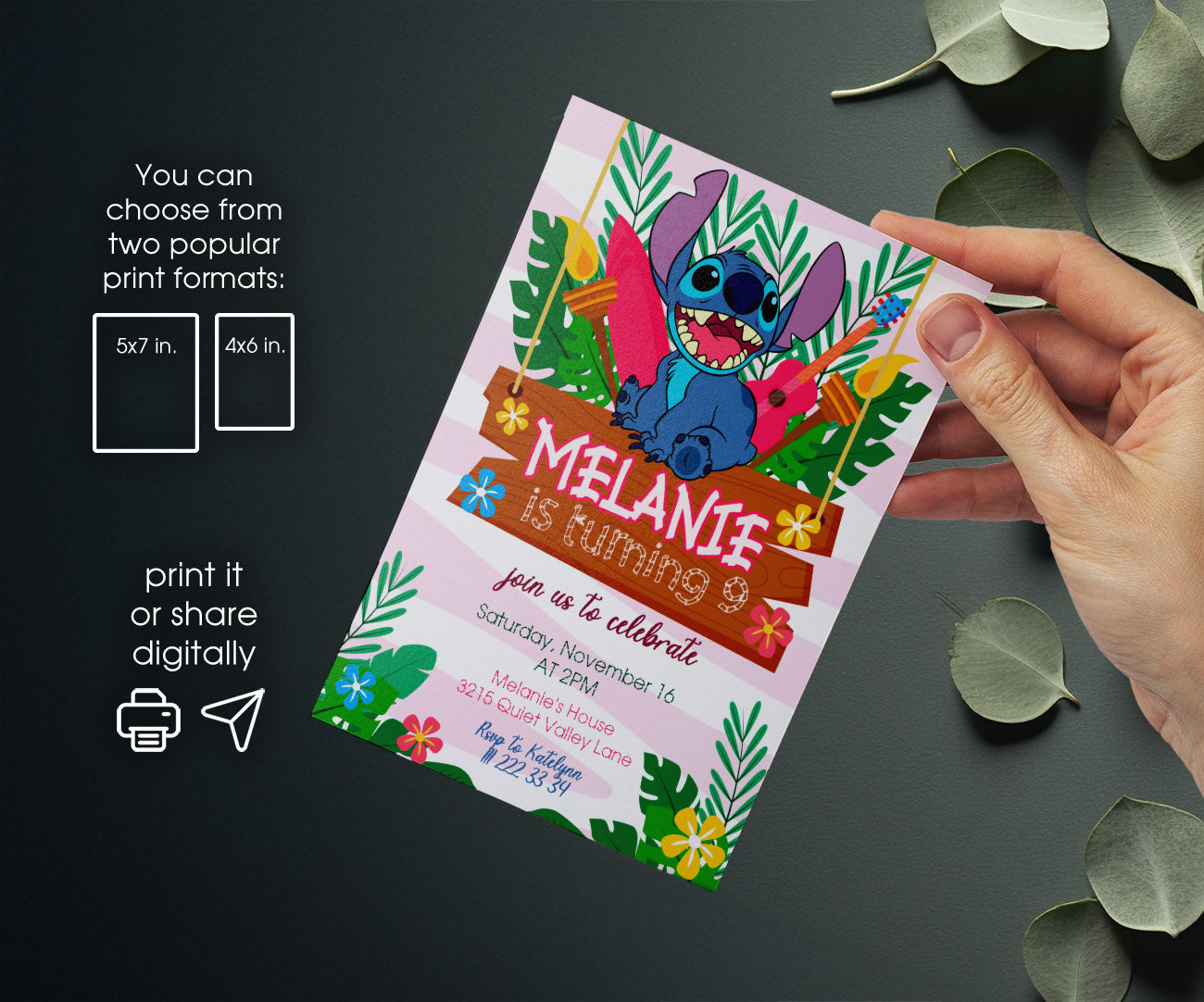 Lilo & Stitch Aloha customizable invitation template | Share or Print | RE535