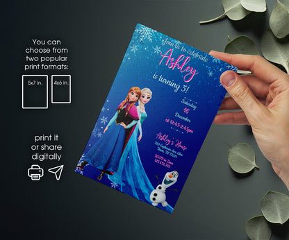Frozen Elsa customizable invitation template | Share or Print | girl | KA019