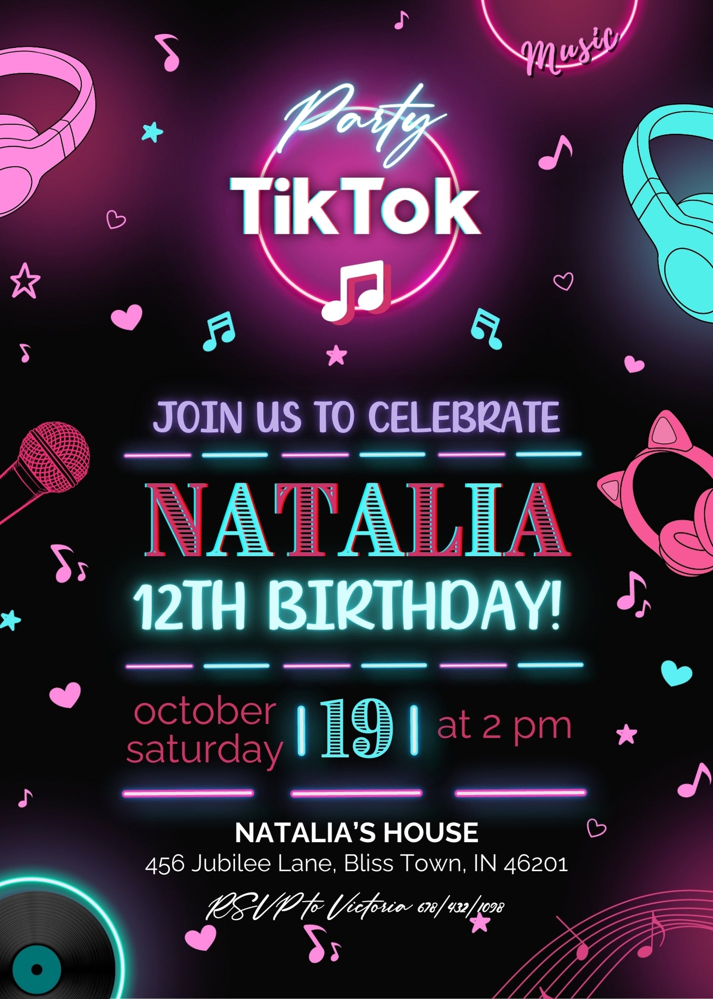 Tik Tok Party customizable invitation template | Share or Print | YN586