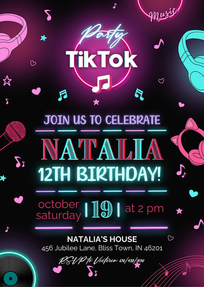 Tik Tok Party customizable invitation template | Share or Print | YN586