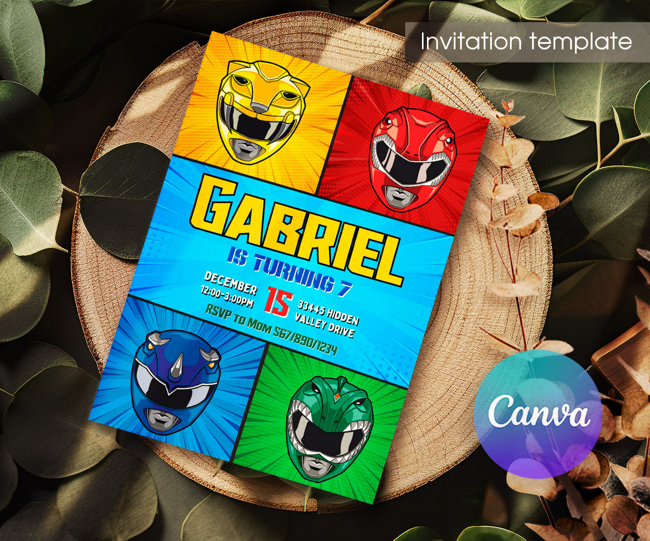 Mighty Morphin Power Rangers customizable invitation template | Share or Print | boy | YW278