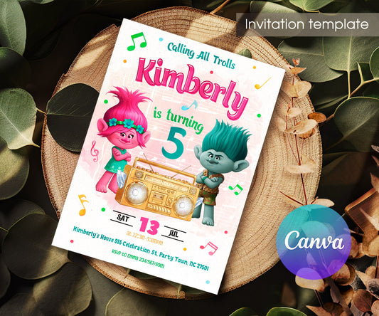 Trolls Poppy customizable invitation template | Share or Print | WR745