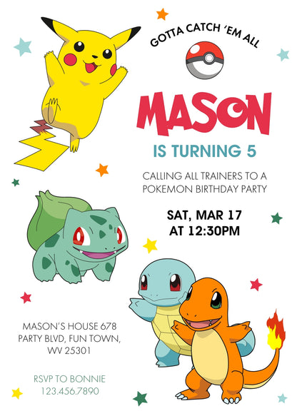 Pokemon Pikachu customizable invitation template | Share or Print | LW625
