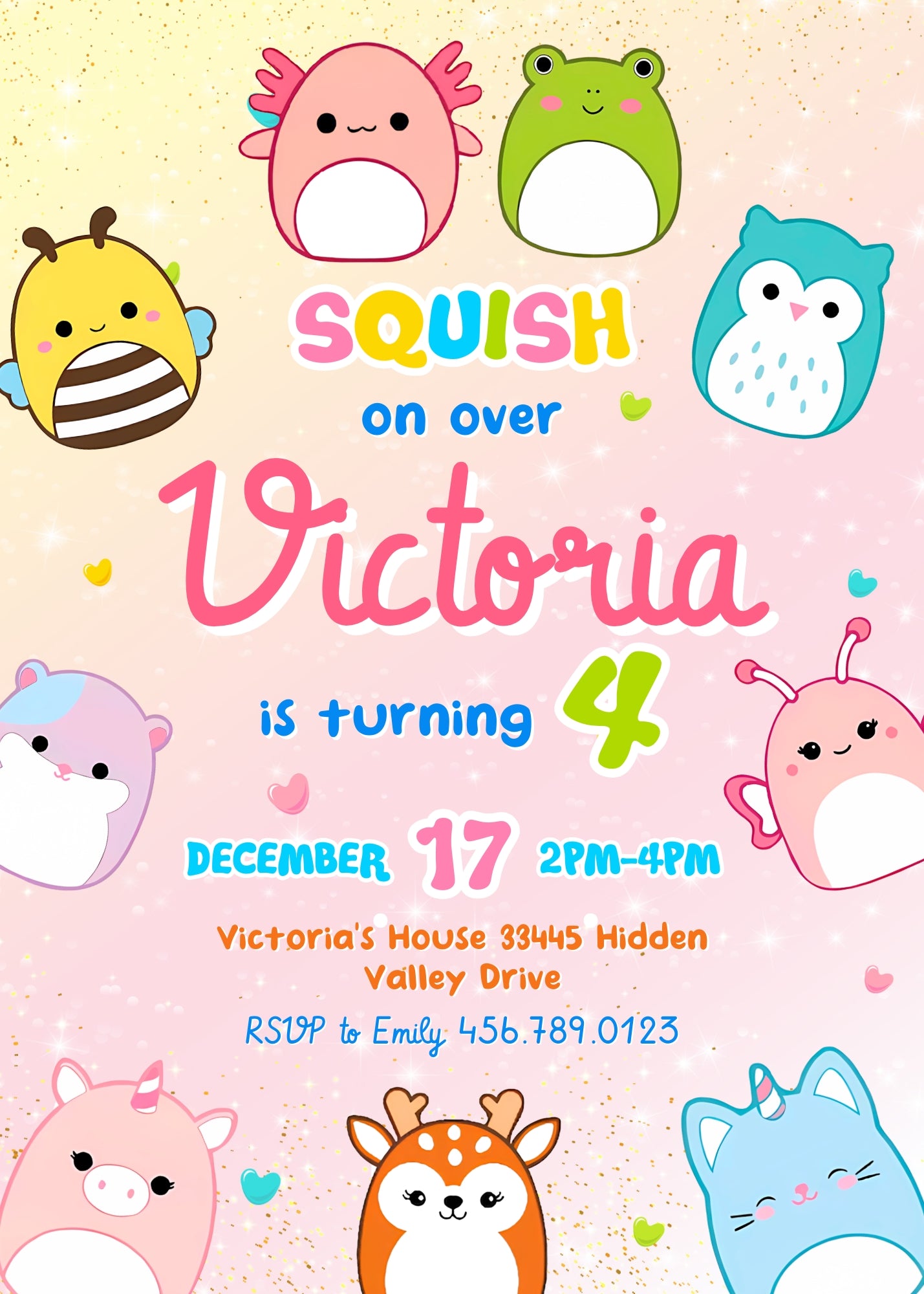 Squishmallows customizable invitation template | Share or Print | XF779